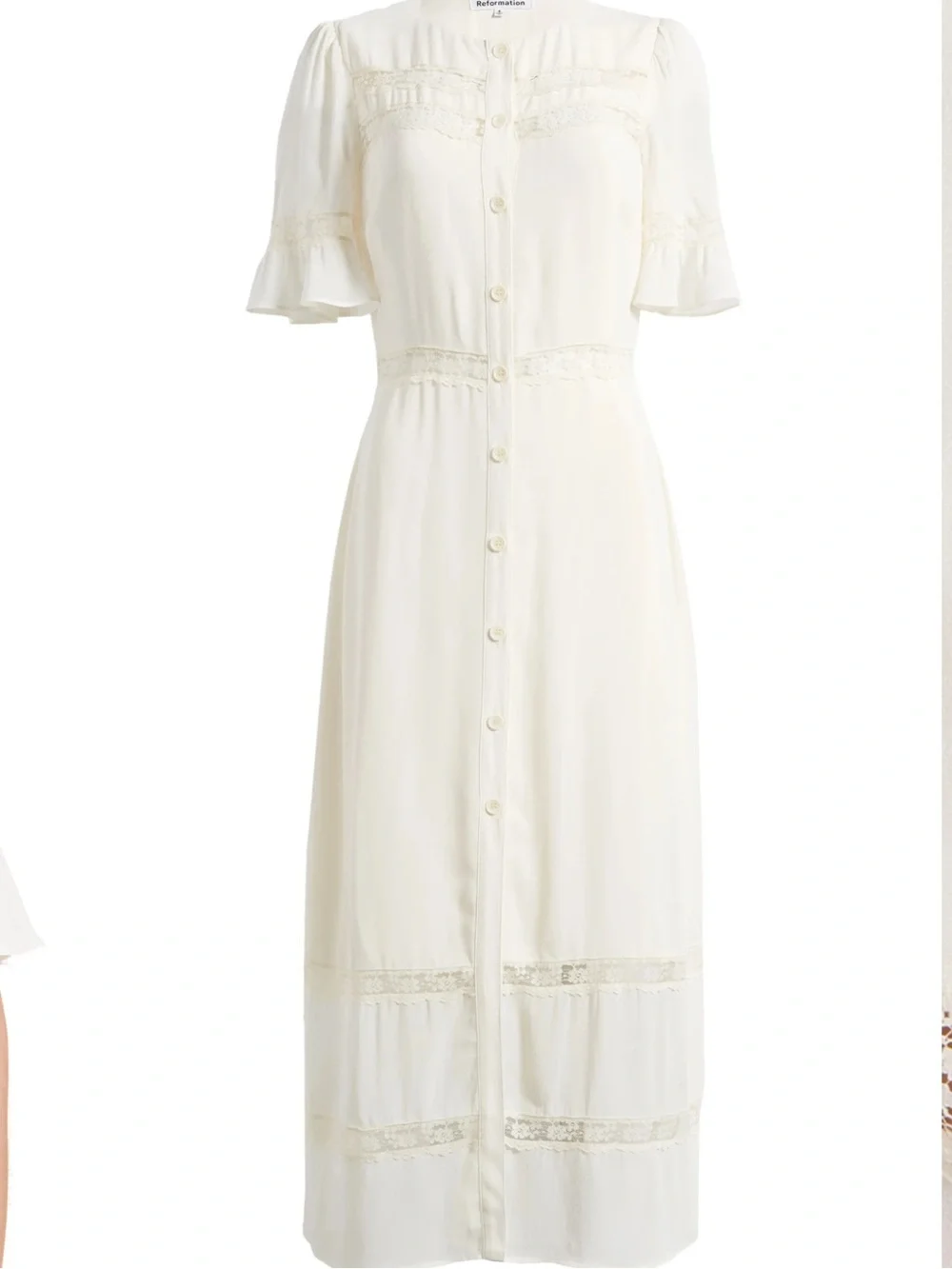 Reformation Cream Lace-Trim Button Front Dress - Picture 3 of 16